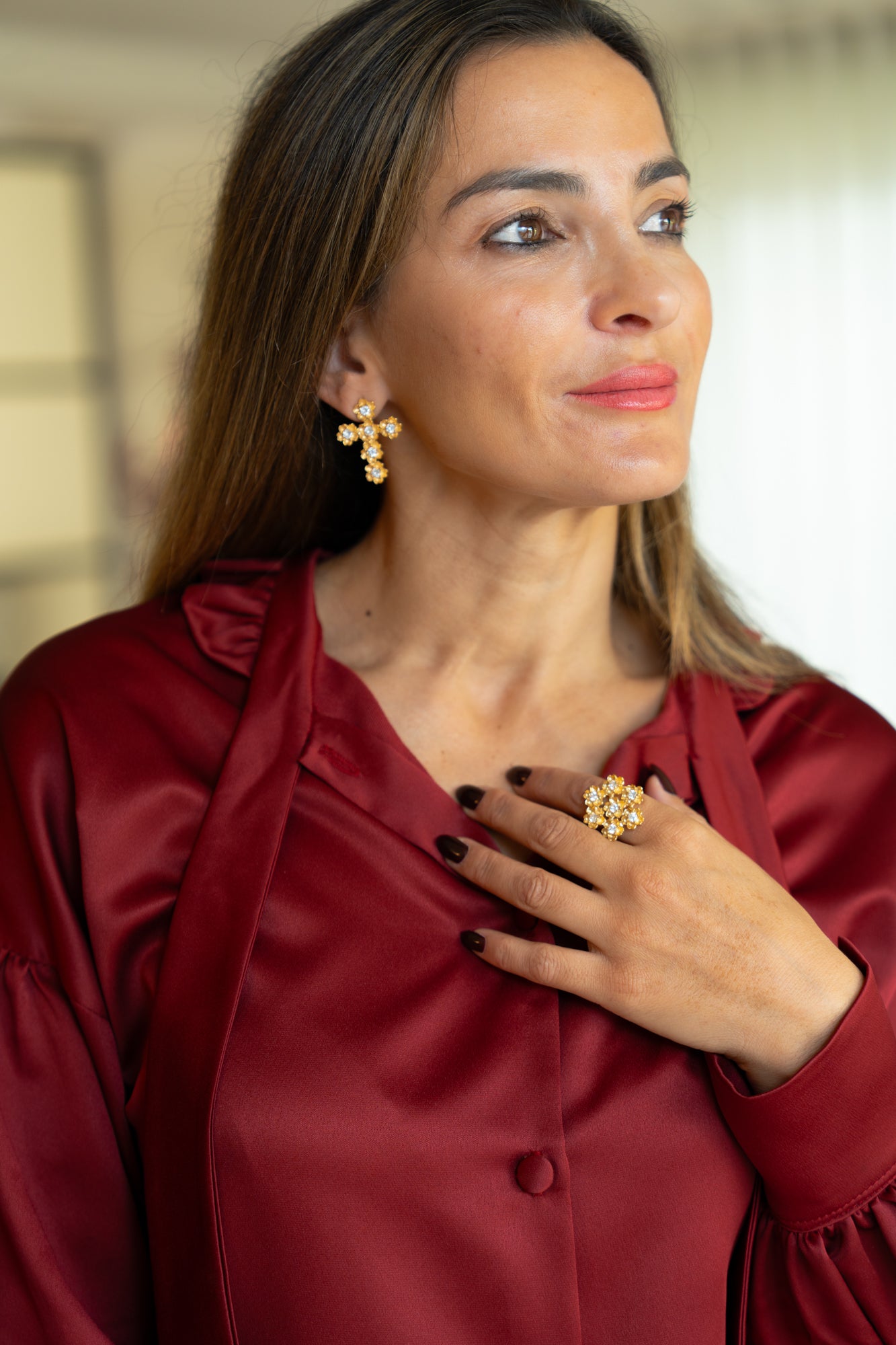 Blusa cetim lisa bordeaux