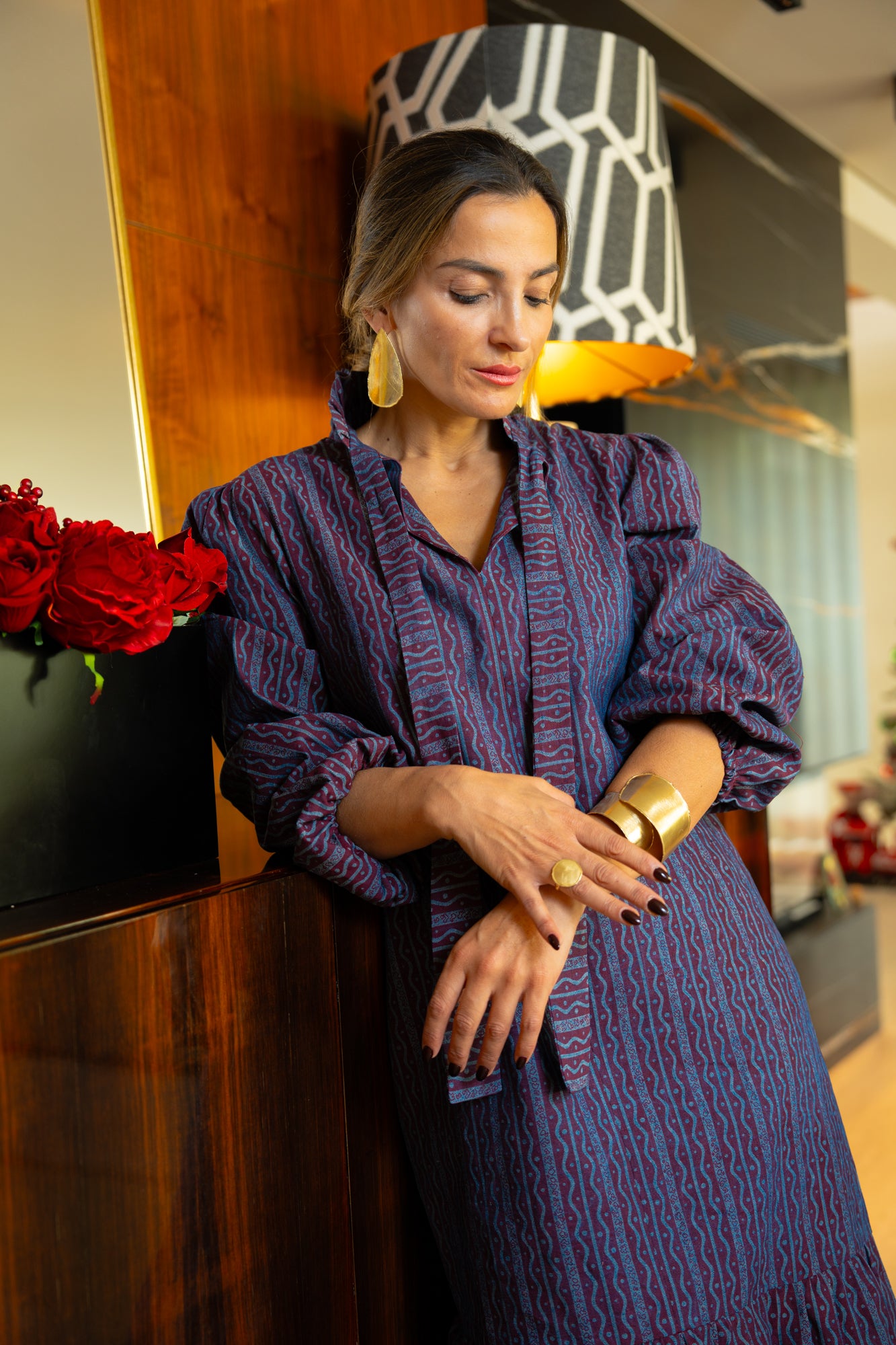 Vestido midi ganga estampada