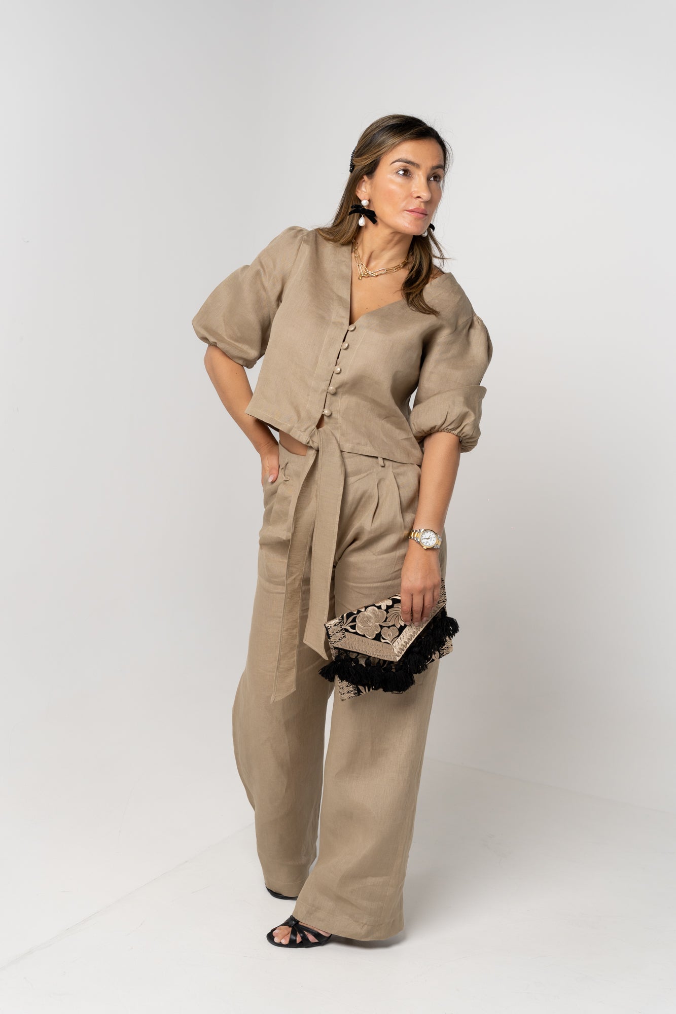 Conjunto calças camel