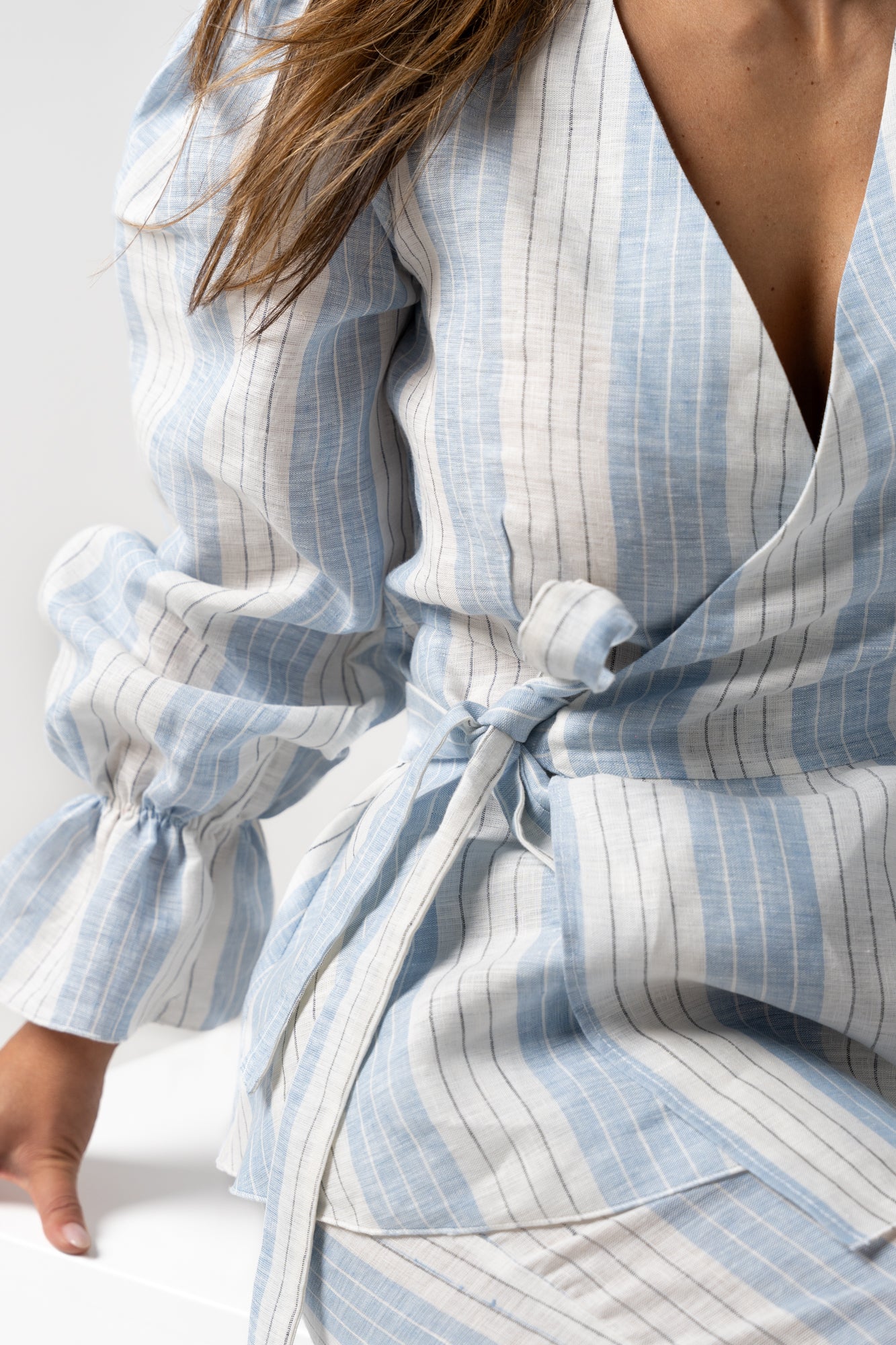 Conjunto linho azul bebé (modelo trespasse)