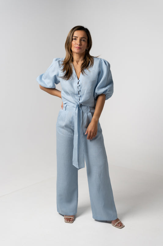 Conjunto calças azul bebé