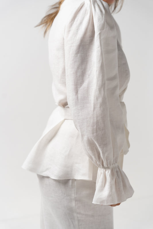 Camisa de linho trespasse branca