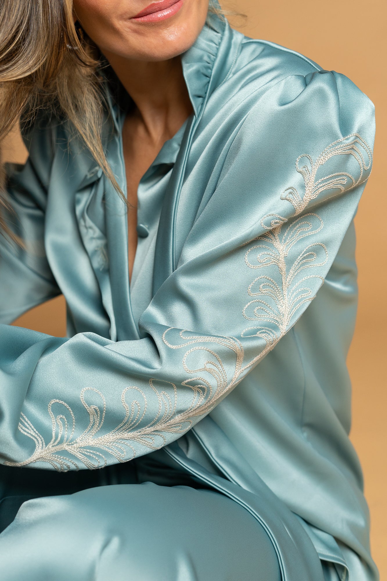 Conjunto aqua premium com bordado português