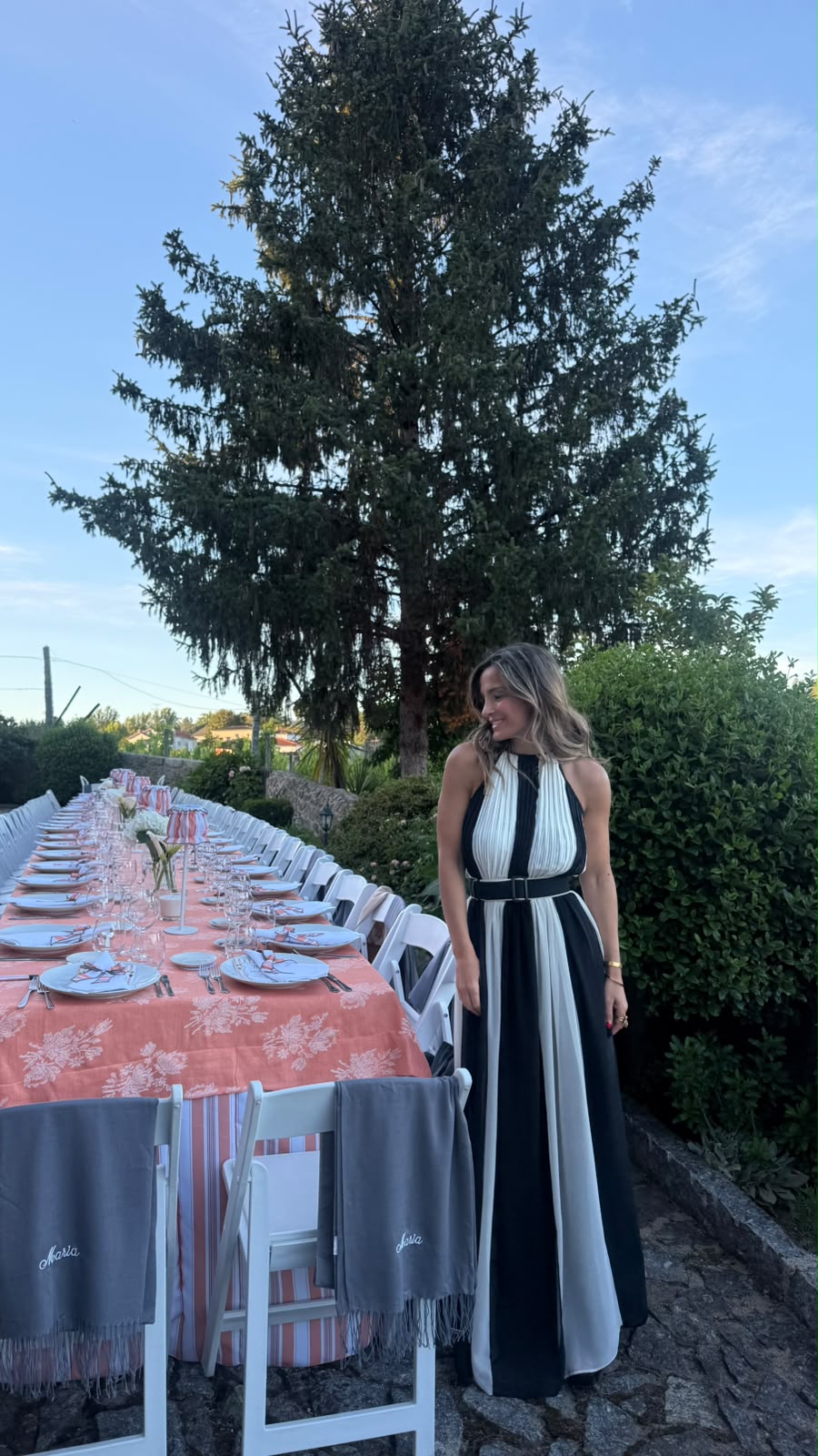 Vestido Longo Bicolor Preto e Branco