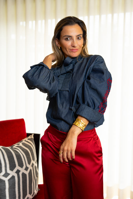 Camisa ganga manga com bordado português