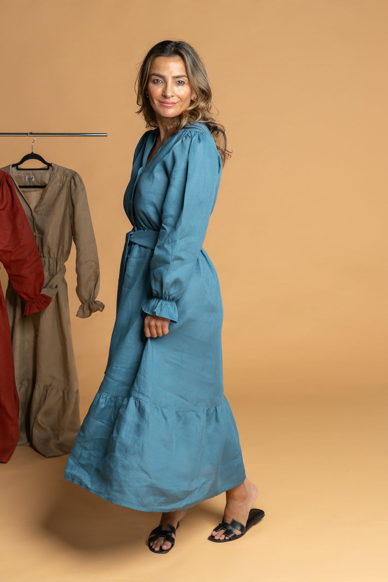 Vestido midi  azul petróleo