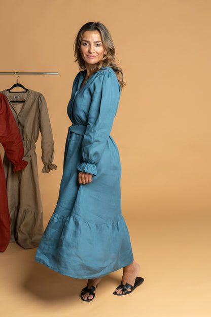 Vestido midi  azul petróleo