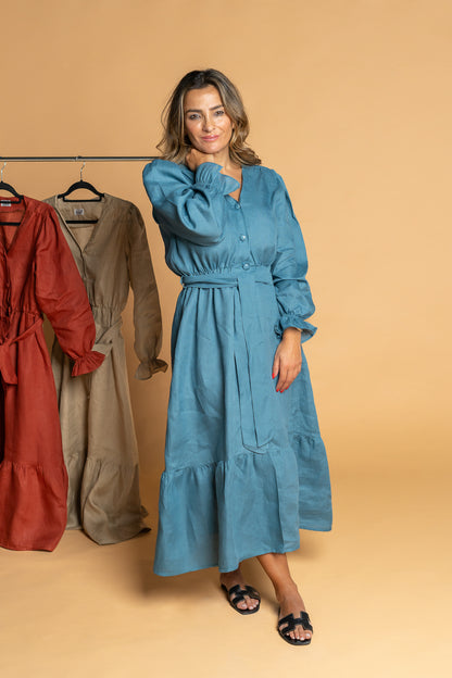 Vestido midi  azul petróleo