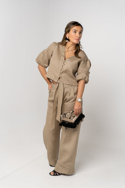 Conjunto calças camel