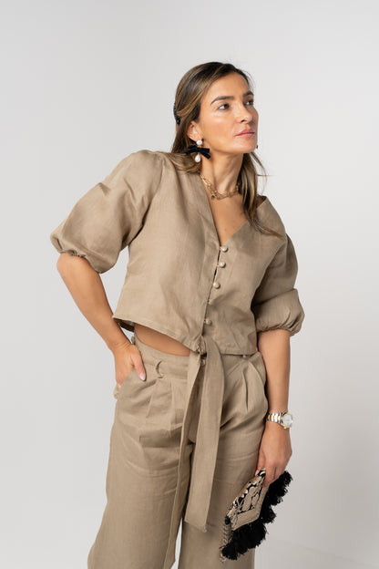 Conjunto calças camel