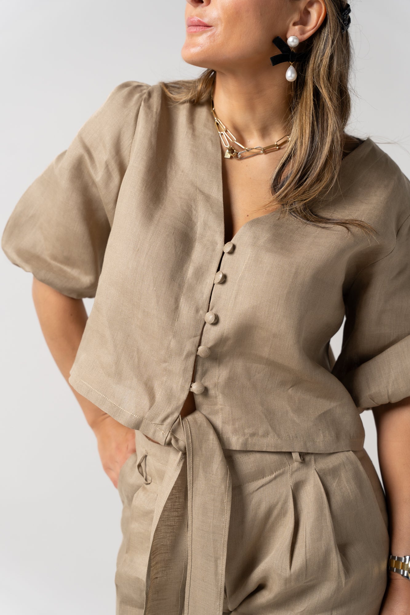 Conjunto calças camel