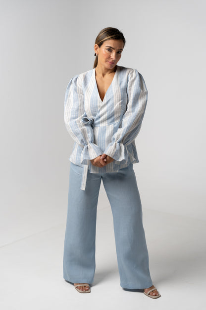 Conjunto  linho azul bebé (modelo trespasse)