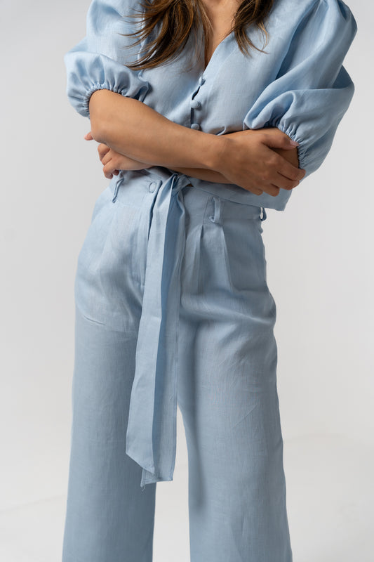 Conjunto calças azul bebé