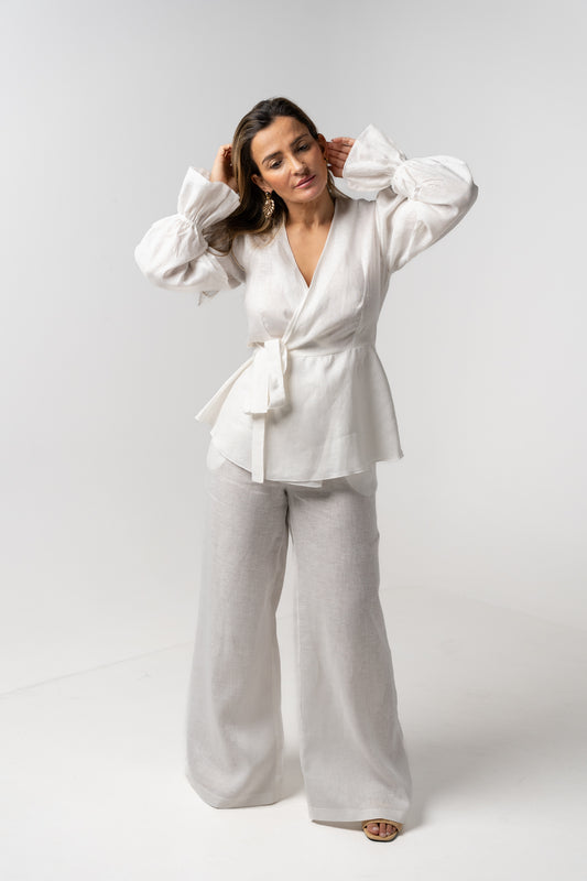 Conjunto linho branco (modelo trespasse)