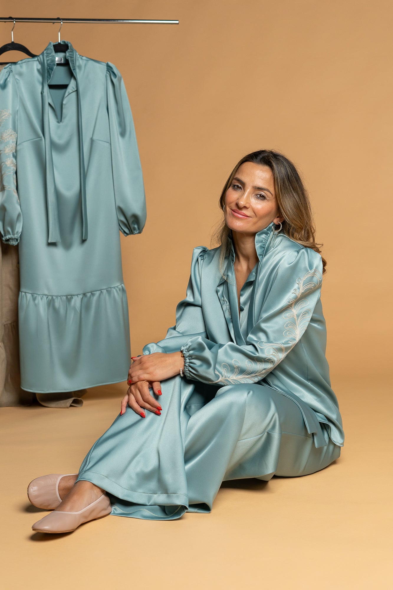 Conjunto aqua premium com bordado português