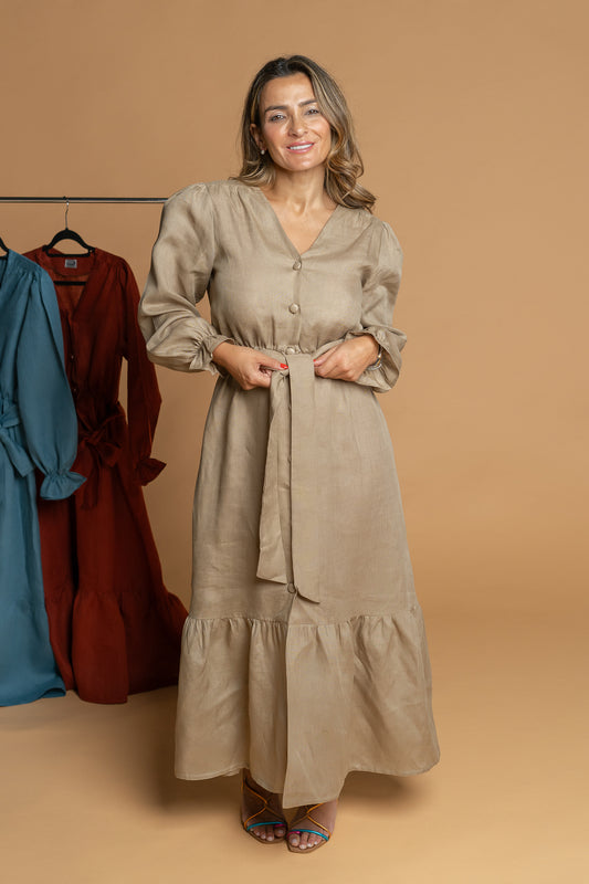 Vestido midi camel