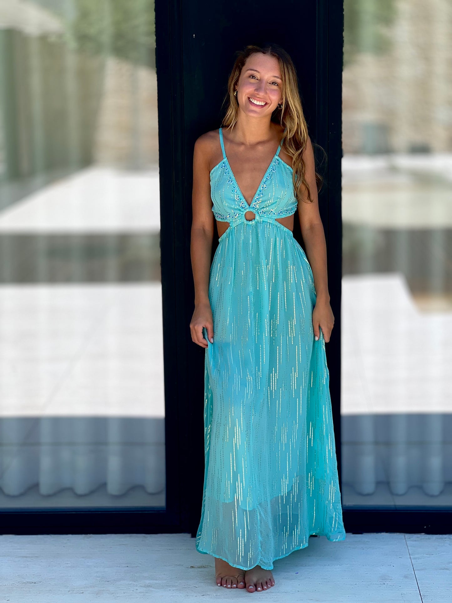 Vestido Boho Azul com Brilho