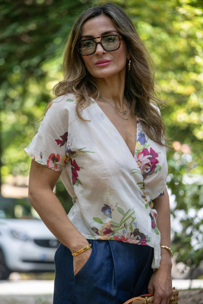 Camisa de trespasse Floral