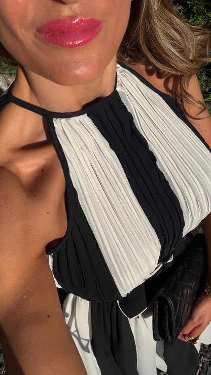Vestido Longo Bicolor Preto e Branco