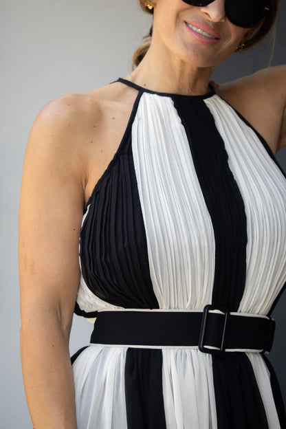 Vestido Longo Bicolor Preto e Branco