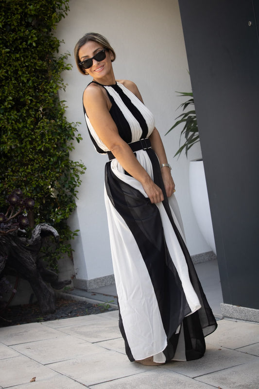Vestido Longo Bicolor Preto e Branco